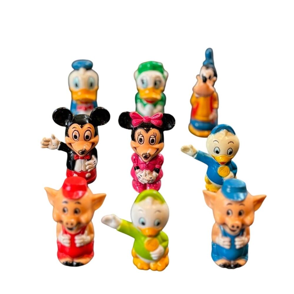 Vintage 1970's Lot of 10 Disney Character Pencil Toppers, Plastic